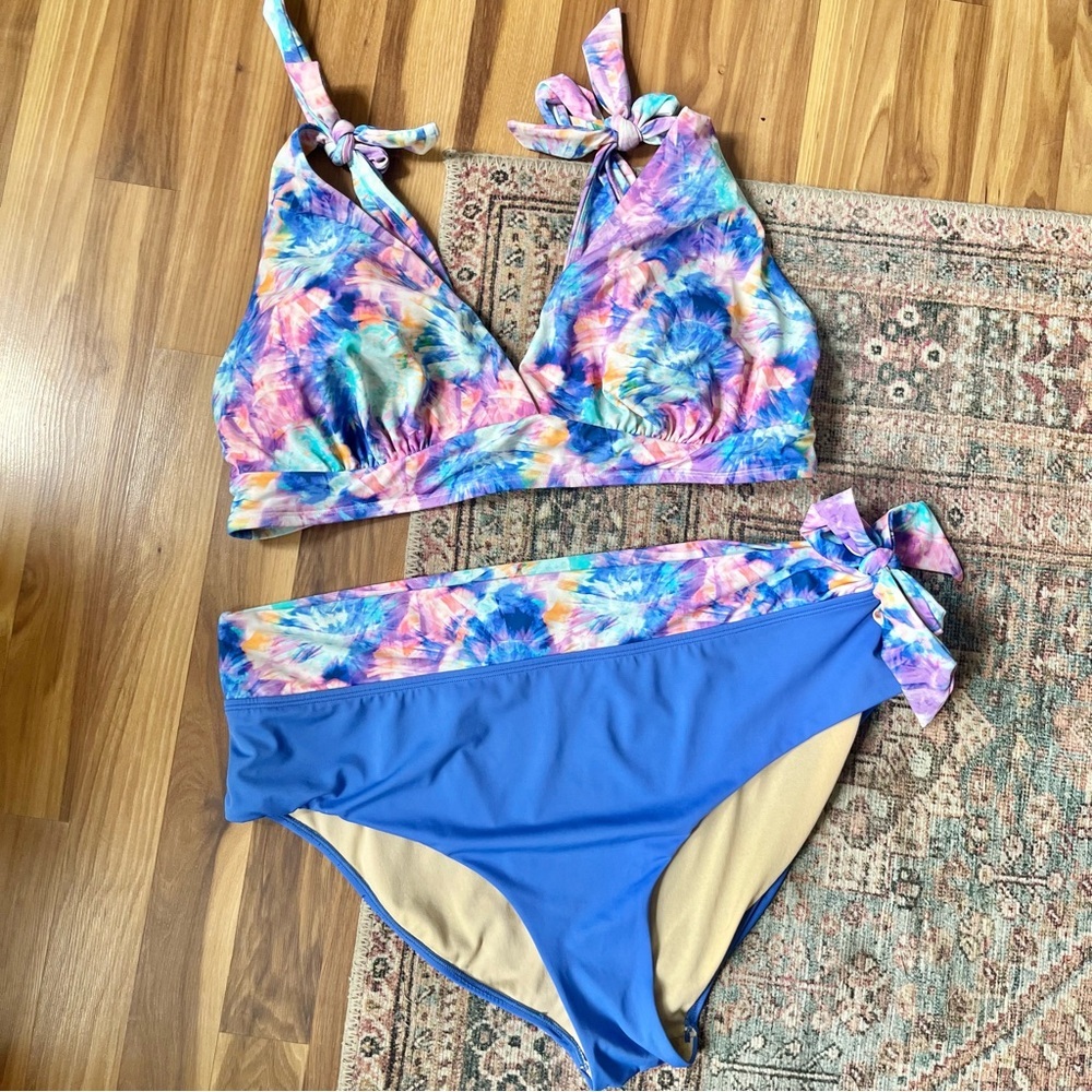 Swimsuits For All Tie Dye Shoulder Bikini Set Shirred High Waist Brief 22 / 24 - Picture 2 of 12